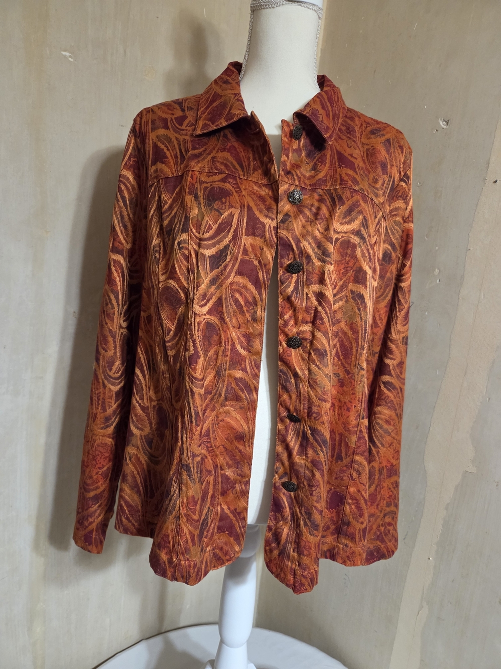Rust Paisely Button-Front Jacket - Picture 3 of 12